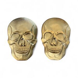 Gold Skull Skeleton Serving Trays Set of 2 12" Halloween Table Party Decor